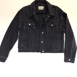 Madewell Black Cropped Denim Jacket Boxy Oversized Trucker Cotton Womens Large
